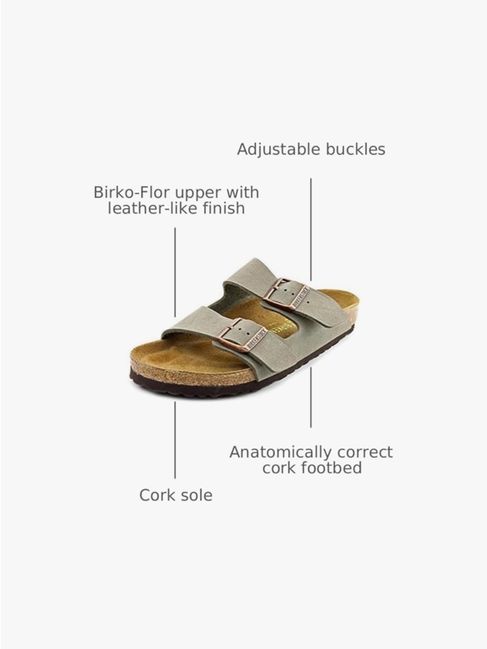 Unisex Birkenstock Arizona Two-Strap Sandal in Light Olive Green/Grey - Picture 3 of 6